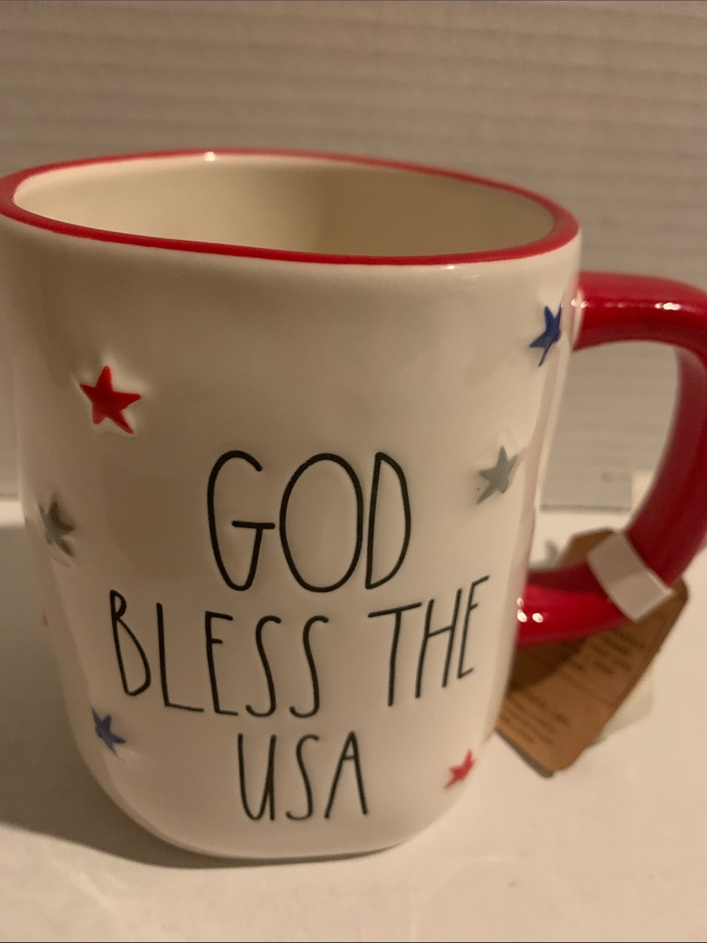 Rae Dunn Patriotic God Bless The USA Ceramic Mug NEW